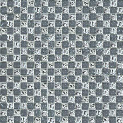 Росмозаика Стеклянная чип 15х15 мм 647 Шахматка Серая Рифленая-Платина