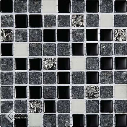 Росмозаика Стеклянная чип 15х15 мм Белая, Черная, Платина Матовая