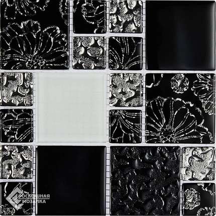 Росмозаика Стеклянная чип 48x48/23x23 Белая, Черная, Платина