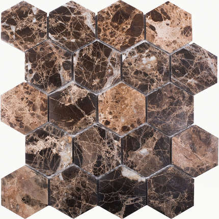 Стармозаик Wild Stone мраморная мозаика Hexagon Dark Emperador Polished